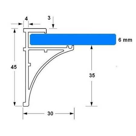 Glass Shelf Profile for 6 mm Glass , L=0,9m, 2 m